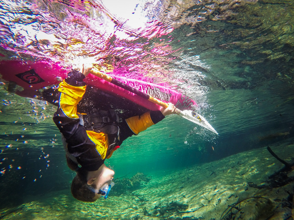 Abby exploring the underwater world of Pitt Springs from her Kayak.
