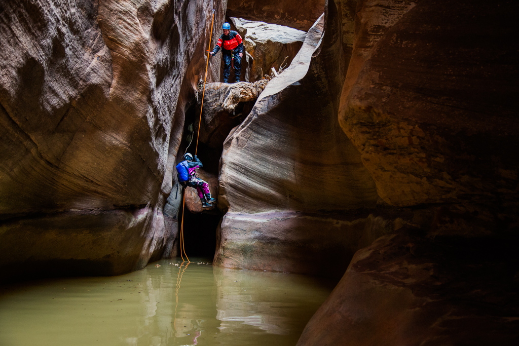 Rappel, Slot canyon, Zion National Park, Utah, 