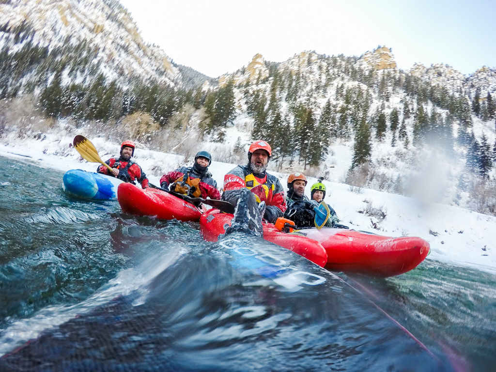 Winter whitewater kayaking on the Shoshone section of the Colorado River, CO